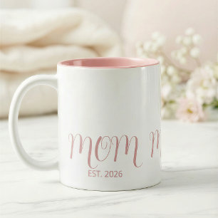 Caneca De Café Em Dois Tons Mãe Estabelecida Script Rosa Doce Novo Presente de