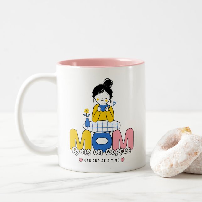 Caneca De Café Em Dois Tons Mãe Funciona com Café Fofo Retro (Com Donut)