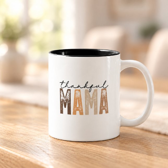 Caneca De Café Em Dois Tons Mãe Grata Tom de Terra Outonal Roteiro (Criador carregado)