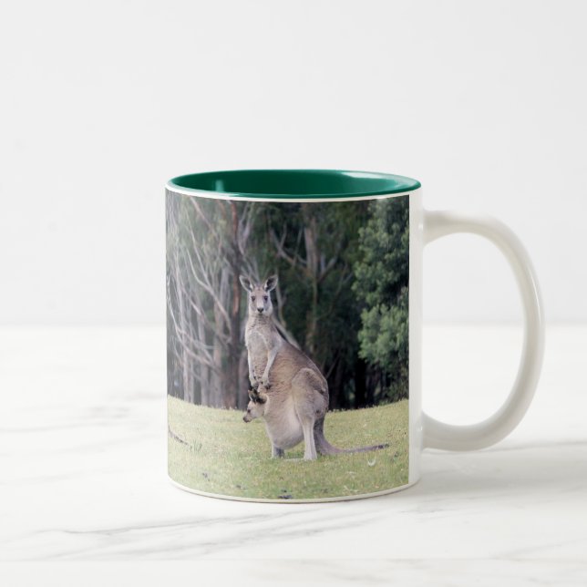 Caneca De Café Em Dois Tons Mãe Kangaroo com Bebê Joey em sua bolsa (Direita)