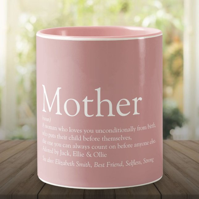 Caneca De Café Em Dois Tons Mãe Mãe Definição Dusty Rosa rosa (Mother Mom Definition Dusty Rose Pink Two-Tone Coffee Mug)