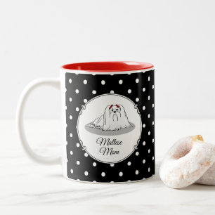 Caneca De Café Em Dois Tons Mãe Maltesa - Caricatura De Cachorro Bonito