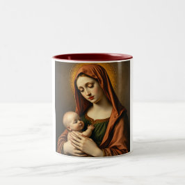 Caneca De Café Em Dois Tons Mãe Mary e Bebê Jesus Café Mug