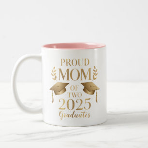 Caneca De Café Em Dois Tons Mãe Orgulhosa de Dois Graduandos de 2025 Gêmeos Gr