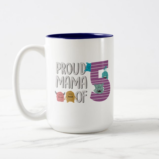 Caneca De Café Em Dois Tons Mãe Orgulhosa dos Cinco (Esquerda)