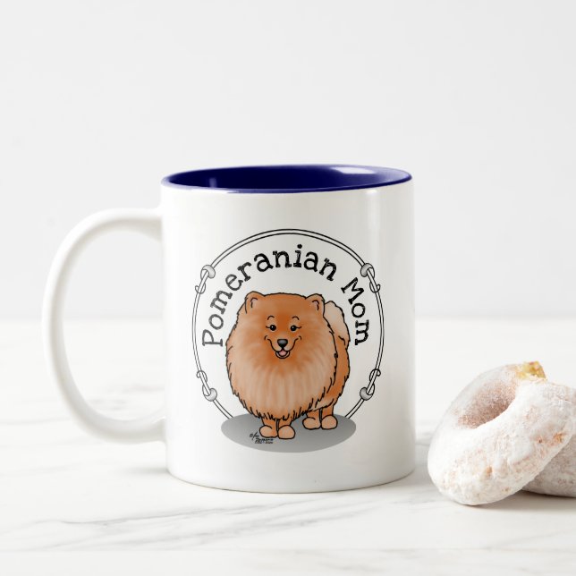 Caneca De Café Em Dois Tons Mãe Pomeraniana Pom Mãe (Vermelho laranja) Cachorr (Com Donut)