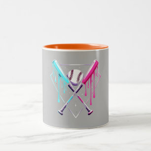 Caneca De Café Em Dois Tons Mágica de Bat de Baseball - Placa inicial de Neon 