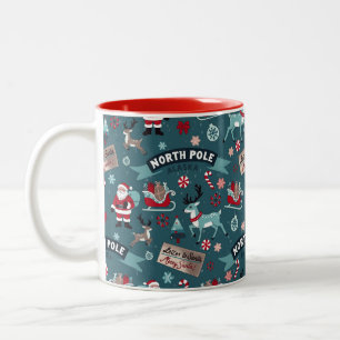 Caneca De Café Em Dois Tons Mágica do Polo Norte - Papais noeis e Reindeer Hol