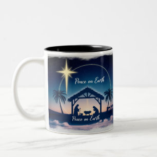 Caneca De Café Em Dois Tons Mágica Natividade Tropical Paz na Terra de Duas Co