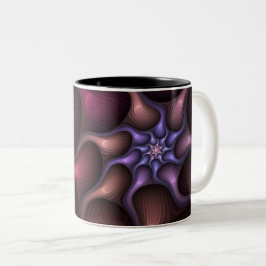 Caneca De Café Em Dois Tons Mágico Abstrato Listrado Colorido Fractal Brilhant