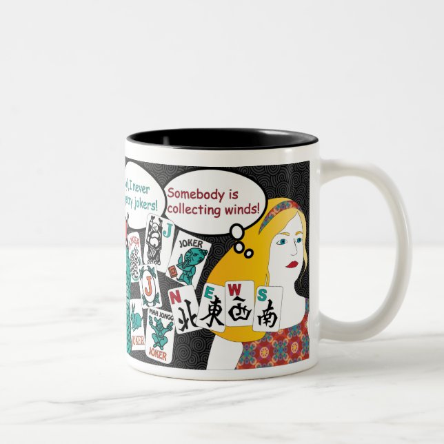 Caneca De Café Em Dois Tons Mah Jongg Sayings Jokers, Flores, Winds MUG (Direita)