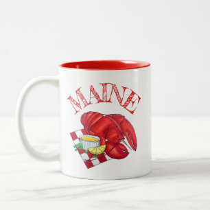 Caneca De Café Em Dois Tons Maine Lagosta Janta marisco Vermelho Gingham