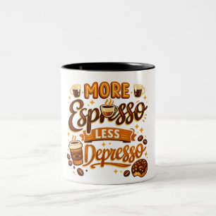 Caneca De Café Em Dois Tons Mais Café Menos Depressão