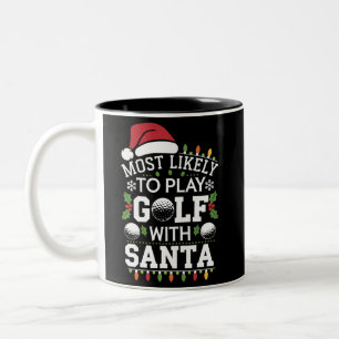 Caneca De Café Em Dois Tons Mais Provável De Jogar Golfe Com O Natal Da Famíli