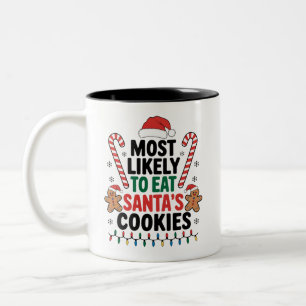 Caneca De Café Em Dois Tons Mais Provável Para Comer O Natal Da Família Santas