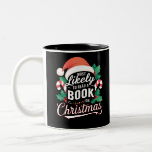 Caneca De Café Em Dois Tons Mais Provável Para Ler Um Livro No Natal