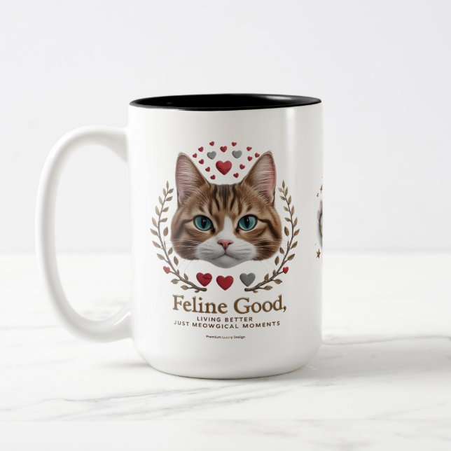 Caneca De Café Em Dois Tons Majestade Meowgical - Feline Good Cat Mug (15 oz) (Esquerda)