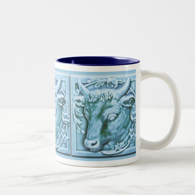 Caneca De Café Em Dois Tons Majolica Cabeça de Touro Inspirou Café Mug (Direita)