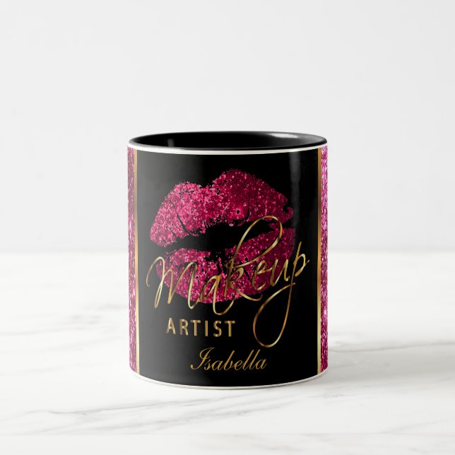 Caneca De Café Em Dois Tons Makeup Artist Dark Pink Glitter Lábios (Centro)