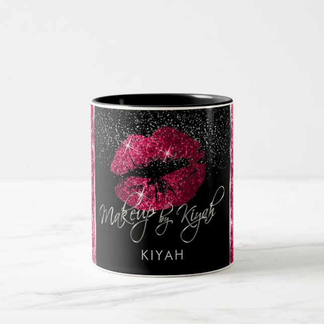 Caneca De Café Em Dois Tons Makeup Artist Hot Pink Glitter Lábios (Centro)