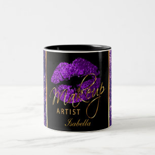 Caneca De Café Em Dois Tons Makeup Artist Purple Glitter Lábios