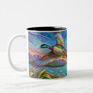 Caneca De Café Em Dois Tons MALLARD DUCKS QUE VOAM MADEIRA DE CAFÉ DE Dois Ton