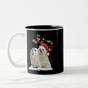 Caneca De Café Em Dois Tons Maltês Feliz Natal Maltês Santa Hat Ligh