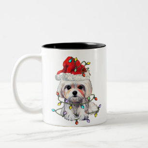 Caneca De Café Em Dois Tons Maltês - Natal, Xmas Maltês - Cão Maltês