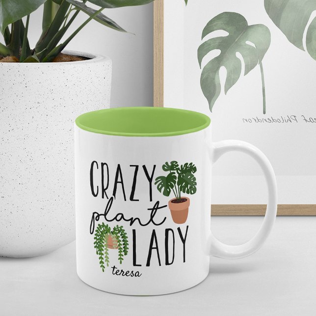 Caneca De Café Em Dois Tons Maluca de Plantas | Amantes De Plantas Personaliza (Criador carregado)