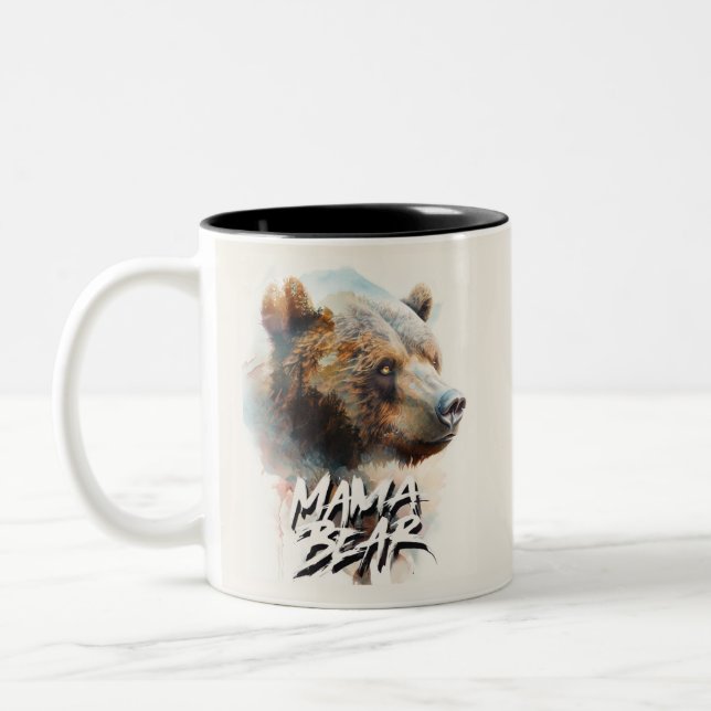 Caneca De Café Em Dois Tons Mama Bear Aquarela Mãe Rústica  (Esquerda)