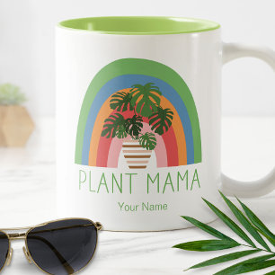 Caneca De Café Em Dois Tons Mama das Plantas Boho Arco-Íris Jardim Folhas de M