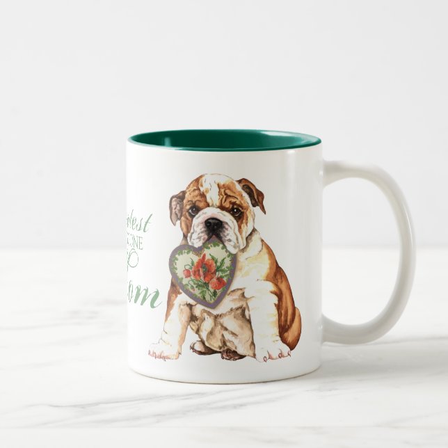 Caneca De Café Em Dois Tons Mamã do coração do buldogue (Direita)