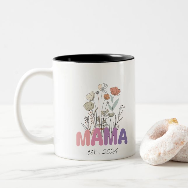 Caneca De Café Em Dois Tons Mama Est 2024 Mothers Day (Com Donut)