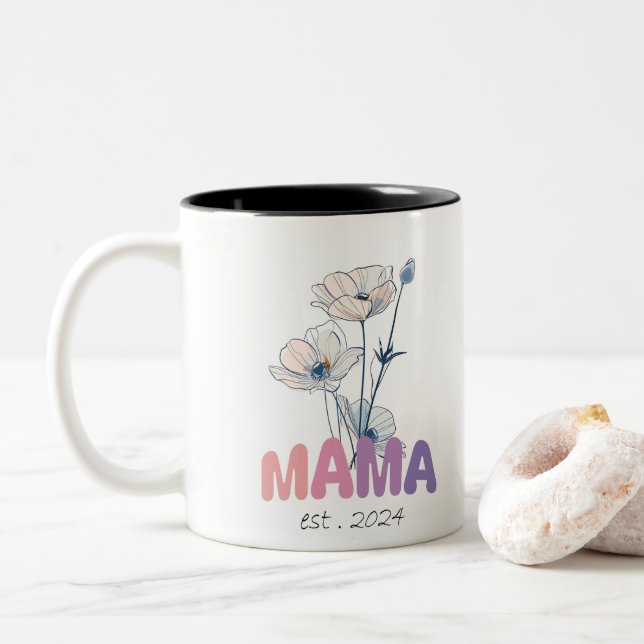 Caneca De Café Em Dois Tons Mama Est 2024 Mothers Day (Com Donut)
