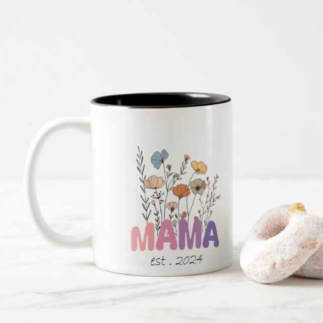 Caneca De Café Em Dois Tons Mama Est 2024 Mothers Day (Com Donut)