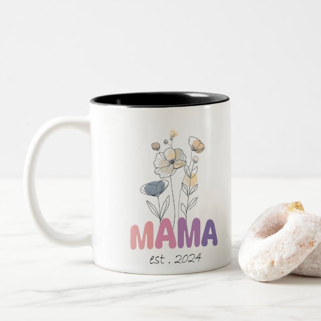 Caneca De Café Em Dois Tons Mama Est 2024 Mothers Day (Com Donut)