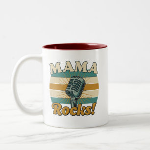 Caneca De Café Em Dois Tons Mama Faz Solo no Microfone Retro Dia das Mães