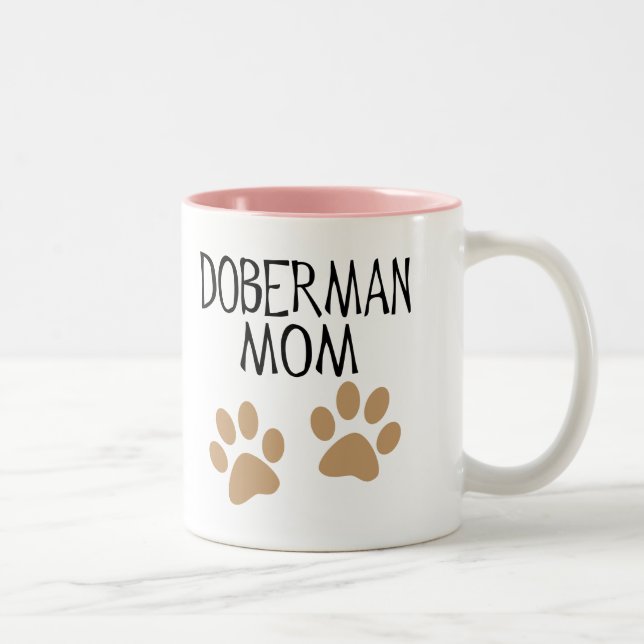 Caneca De Café Em Dois Tons Mamã grande do Doberman das patas (Direita)