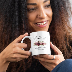 Caneca De Café Em Dois Tons Mamãe Burgundy Floral Coffee Mug