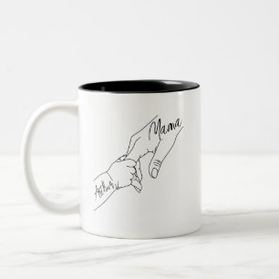 Caneca De Café Em Dois Tons Mamãe Customizada e Crianças de mãos dadas persona