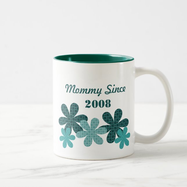 Caneca De Café Em Dois Tons Mamãe De Flor Personalizável Desde Tumg (Teal) (Direita)