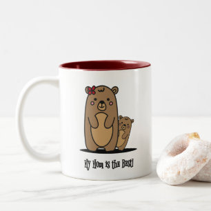 Caneca De Café Em Dois Tons Mamãe e Bebê Urso   Melhor Mãe, Mug De Café De Dua
