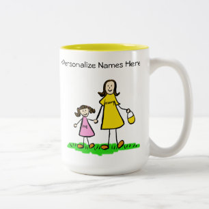 Caneca De Café Em Dois Tons Mamãe e eu Brunette Little Girl Custom Gift Mug