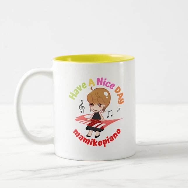Caneca De Café Em Dois Tons 【mamikopiano】マグカップ　White＆Yellow　／Mug  (Esquerda)