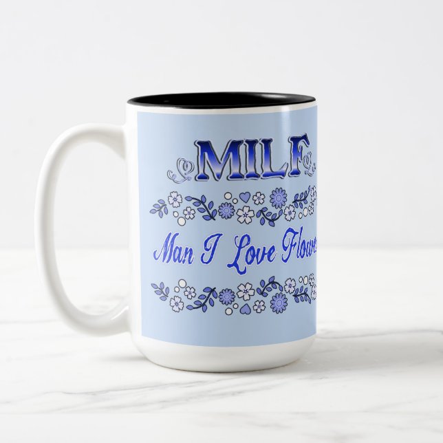 Caneca De Café Em Dois Tons Man I Love Flowers Blue Text 2 (Esquerda)