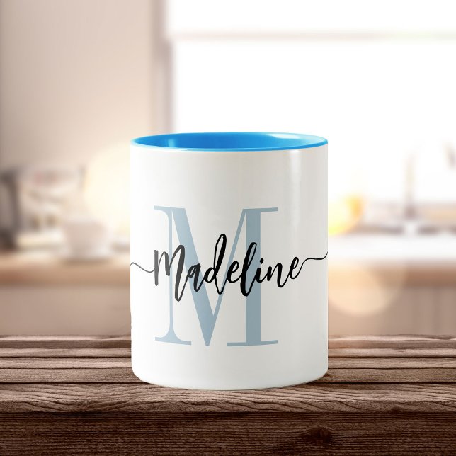 Caneca De Café Em Dois Tons Manchas Modernas de Script do Nome do Monograma Pe (Criador carregado)