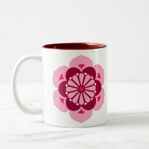 Caneca De Café Em Dois Tons Mandala da flor de Lotus, rosa fúcsia e Borgonha