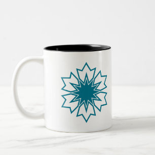 Caneca De Café Em Dois Tons Mandala de Estrela Geométrica Azul Moderna Monogra