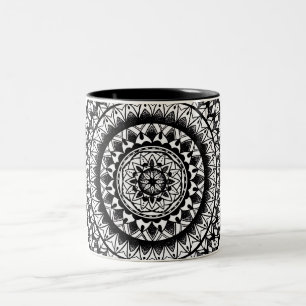 Caneca De Café Em Dois Tons mandala floral da tinta