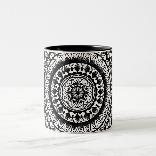 Caneca De Café Em Dois Tons mandala floral da tinta (Centro)
